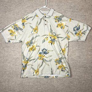 Tommy Bahama Polo Shirt Men’s Large Yellow & Blue Floral Hawaiian